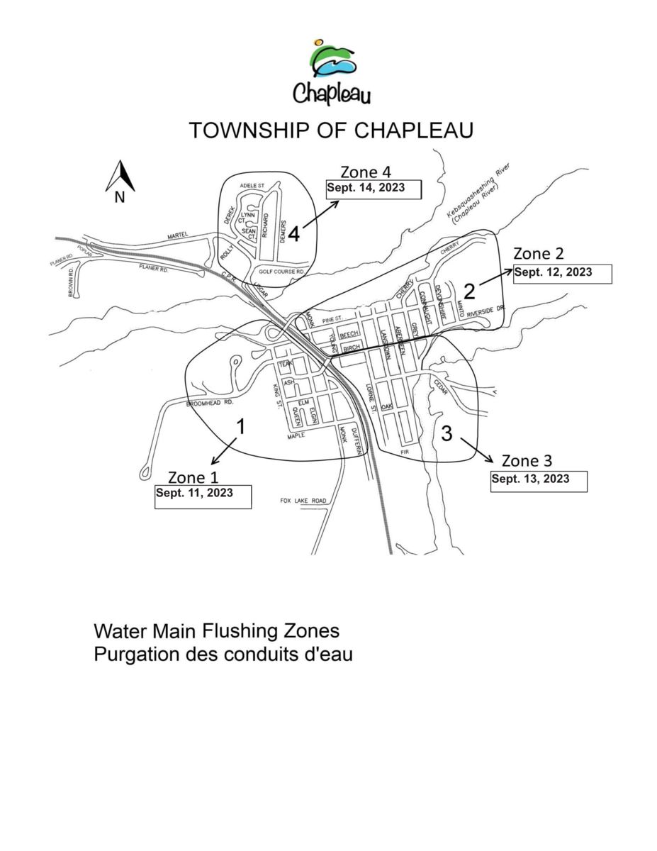 Township of Chapleau Map for Water Main Flushing Dates and Areas