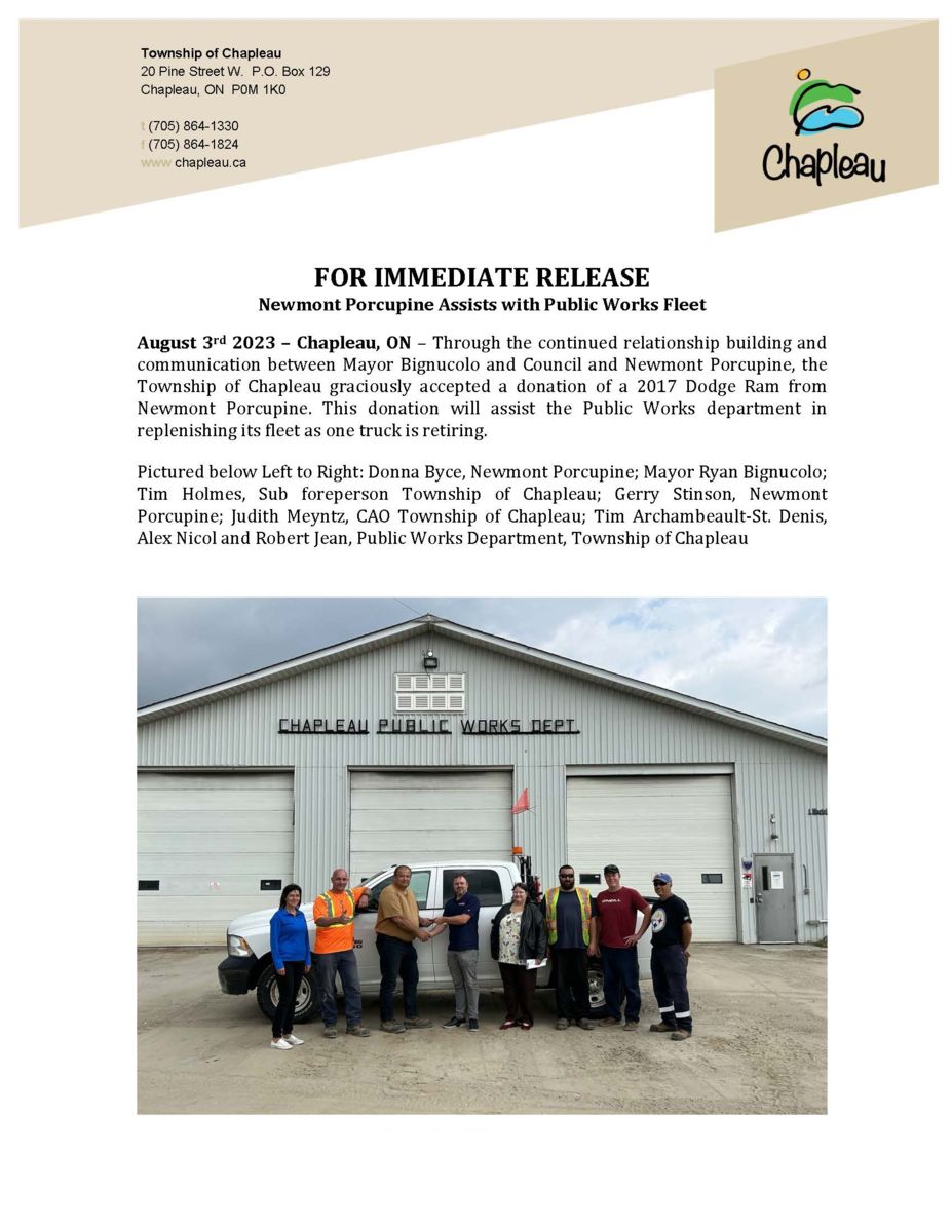 new truck donated by Newmont Porcupine