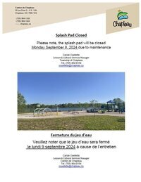 Splash Pad Closed Monday for Maintenance